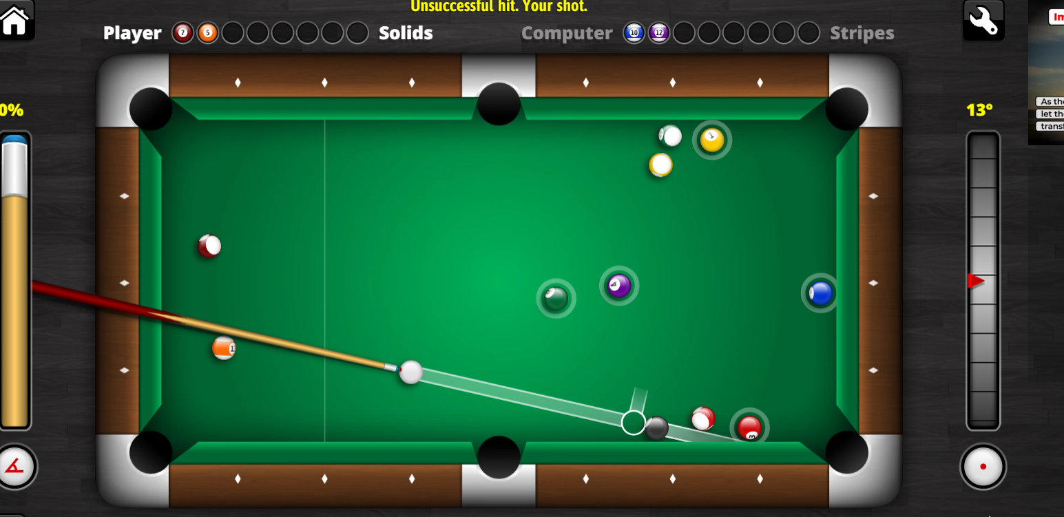 Pool table with balls arranged for 8-ball game